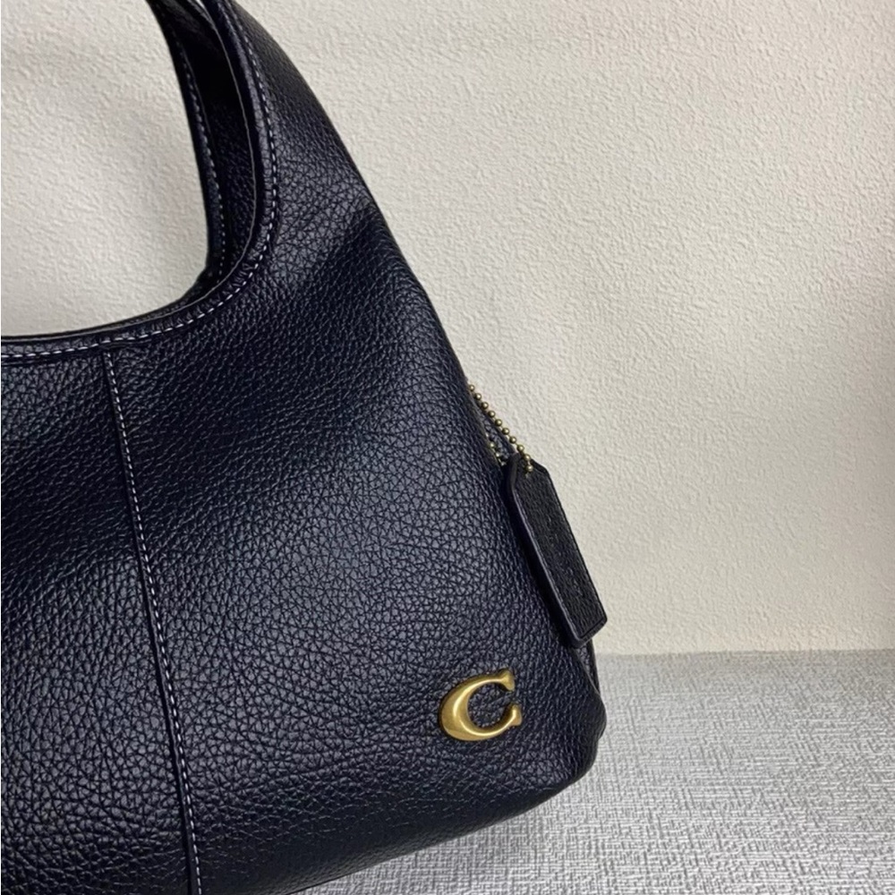 Coach Black Pebbled Leather Shoulder Bag with Gold Accents - Picture 5 of 9